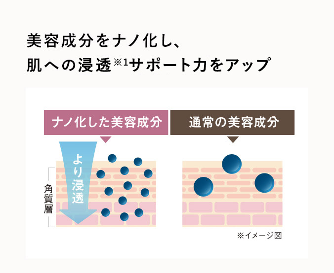 美容成分をナノ化し、肌への浸透※1力をアップ ※1 角質層まで