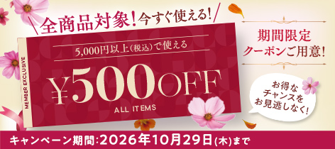全商品対象！今すぐ使える！5,000円以上(税込)で使える500円OFF 期間限定クーポンご用意！キャンペーン期間：2026年10月29日（木）まで