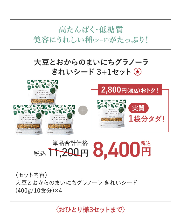 大豆とおからのまいにちグラノーラきれいシード 3+1セット