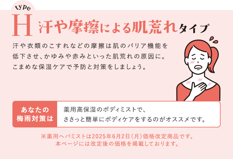 typeHの方は…汗や摩擦による肌荒れ