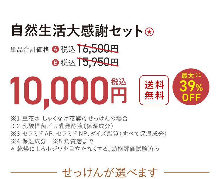 自然生活大感謝セット ★ 送料無料 最大39%OFF 単品合計価格 A 税込16,500円 B 税込15,950円 → 税込10,000円