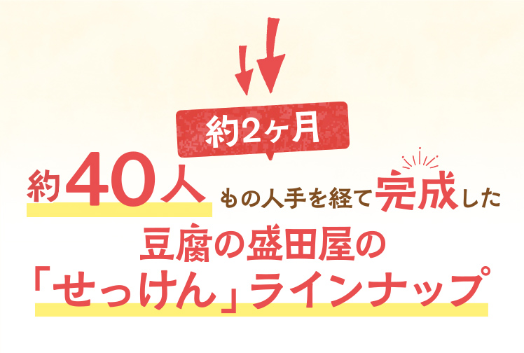 約2ヶ月 約40人もの人手を経て完成した 豆腐の盛田屋の 「せっけん」ラインナップ