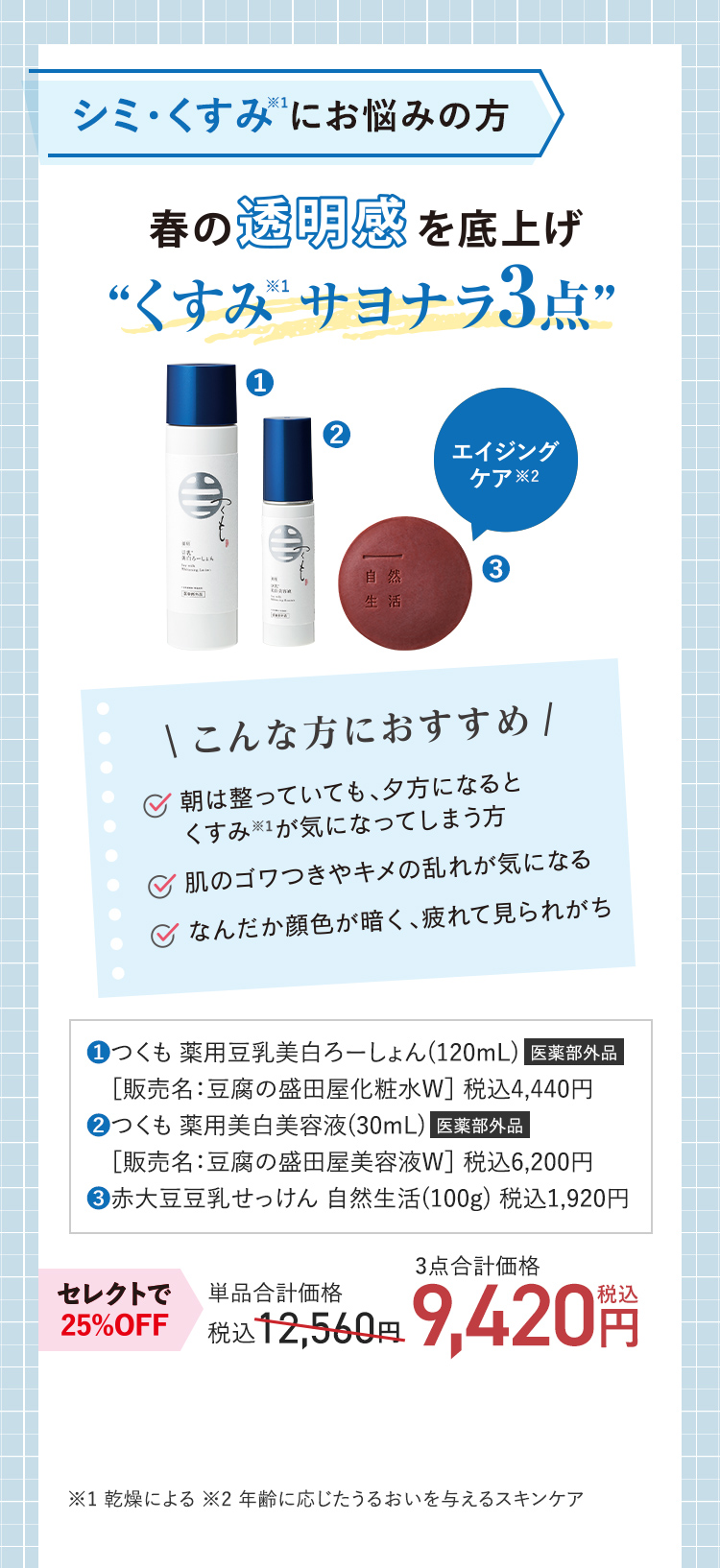 シミ・くすみ※1 にお悩みの方 ※1 乾燥による