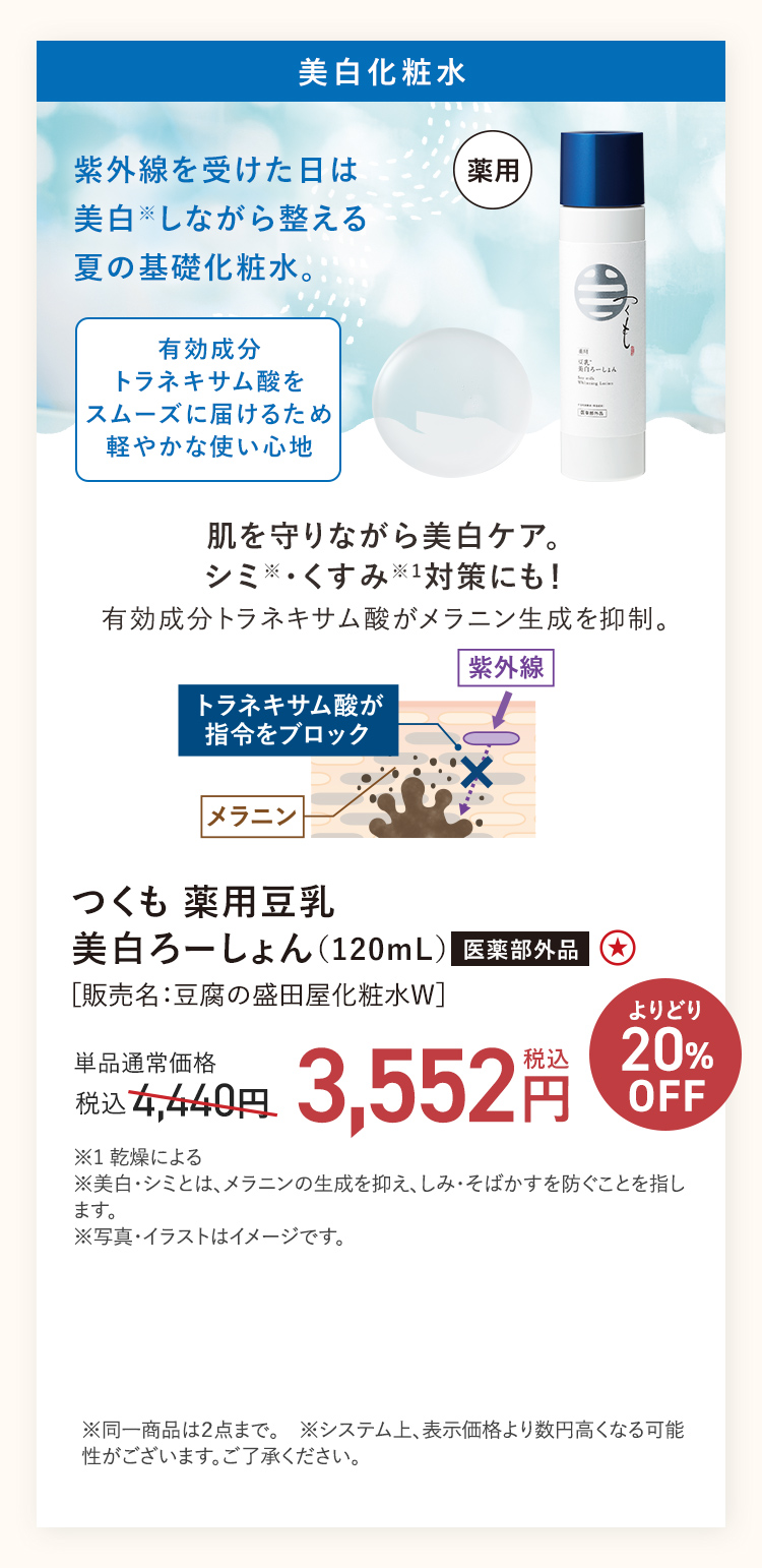【20%OFF】つくも 薬用豆乳美白ろーしょん