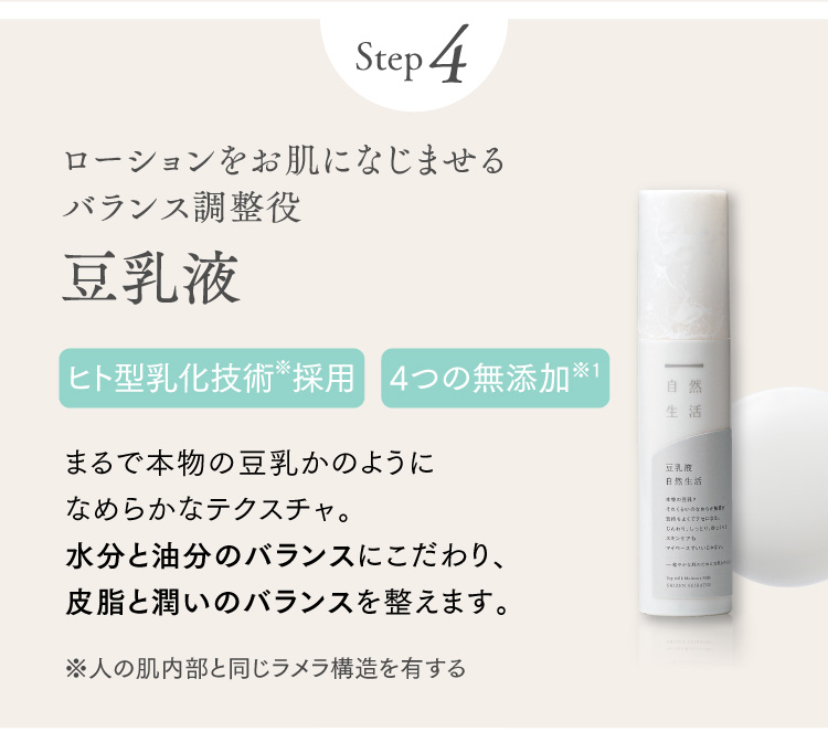 step4 ローションをお肌になじませるバランス調整役　豆乳液