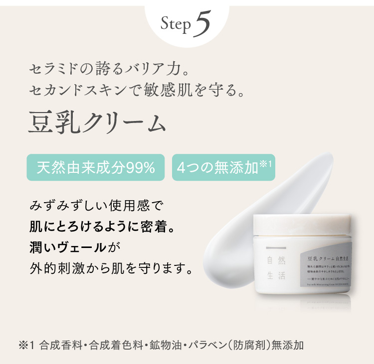 step5 セラミドの誇るバリア力。セカンドスキンで敏感肌を守る。　豆乳クリーム