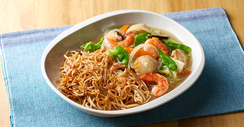 白菜とシーフードのあんかけ大豆麺