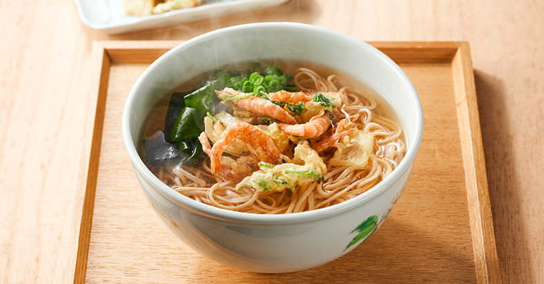 芝海老と春玉ねぎのかき揚げ大豆麺