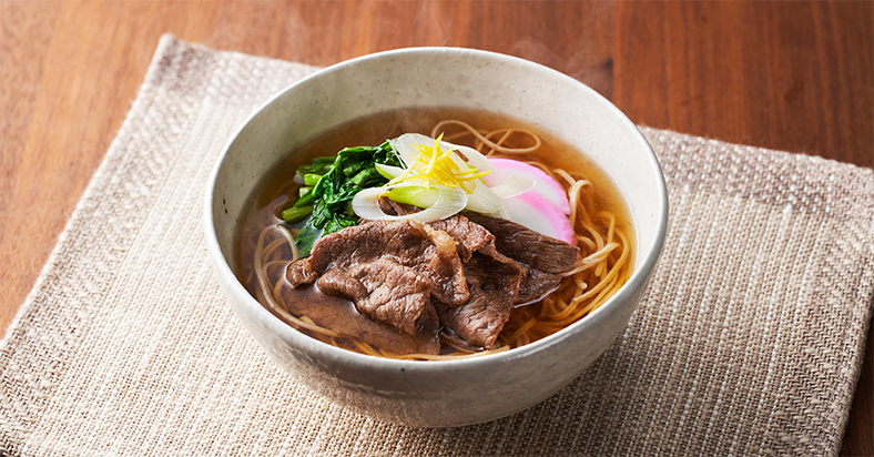 牛肉と春菊のゆず風味大豆麺