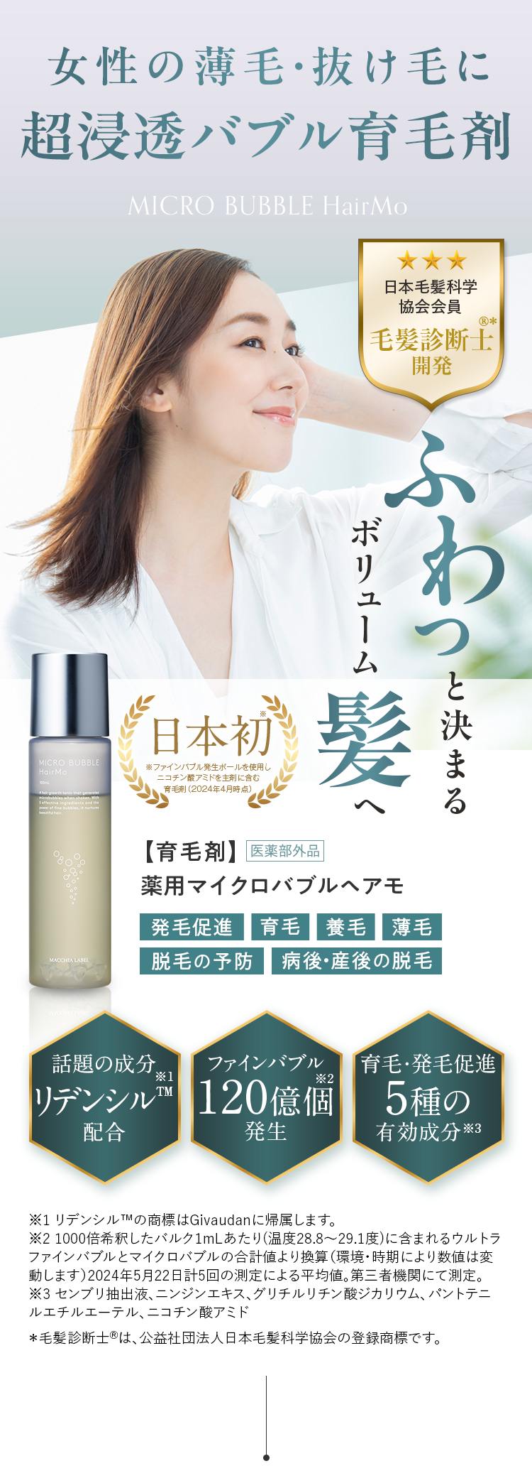 女性の薄毛・抜け毛に超浸透バブル育毛剤