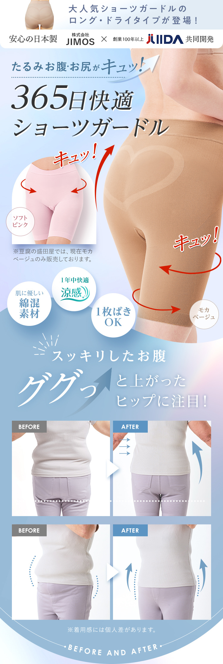 大人気ショーツガードルのロング・ドライタイプが登場！たるみお腹・お尻がキュッ！365日快適ショーツガードル スッキリしたお腹 ググっと上がったヒップに注目！