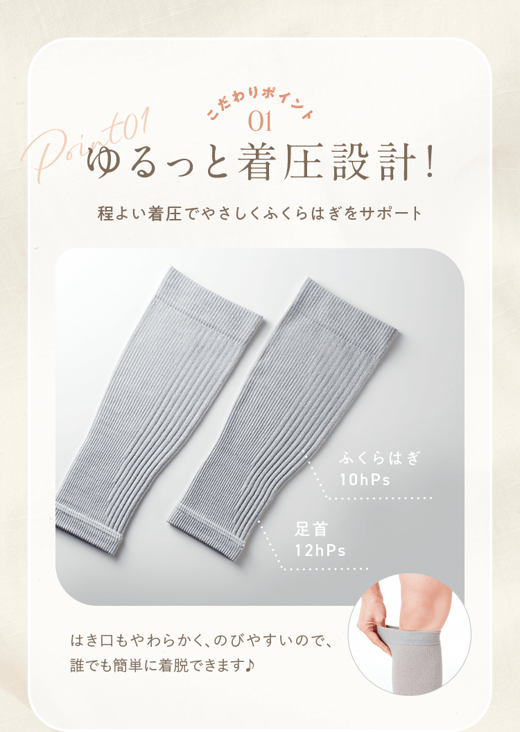 こだわりポイント01 ゆるっと着圧設計！