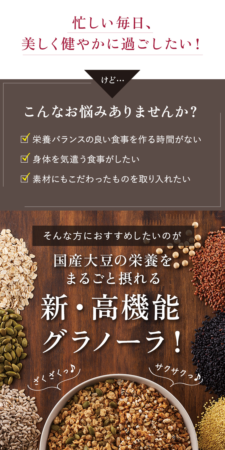 国産大豆の栄養をまるごと摂れる 新・高機能グラノーラ！