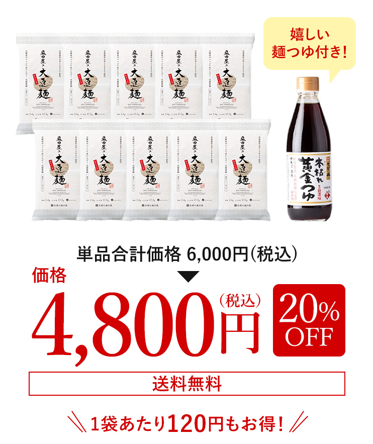 盛田屋の大豆麺10袋(20食分) 税込4,800円