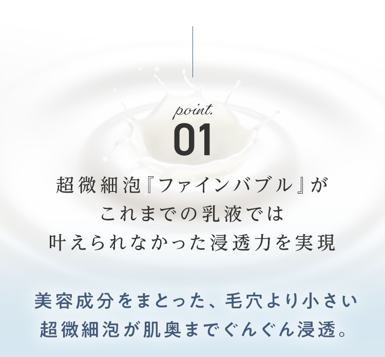 point.01 超微細泡『ファインバブル』がこれまでの乳液では叶えられなかった浸透力を実現